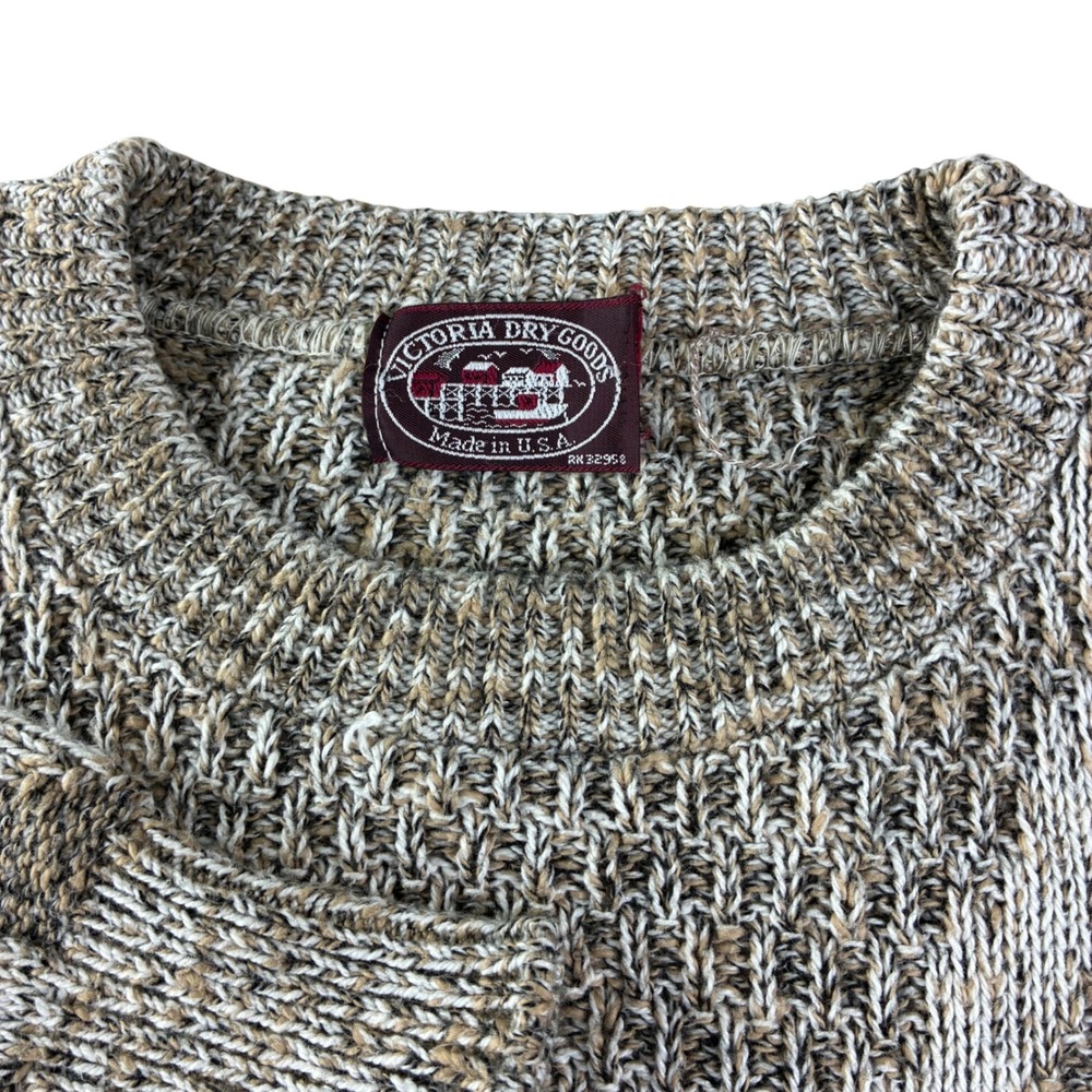 Victoria Dry Goods Sweater Mens L Beige Cable Knit USA Grandpacore Retro Vintage